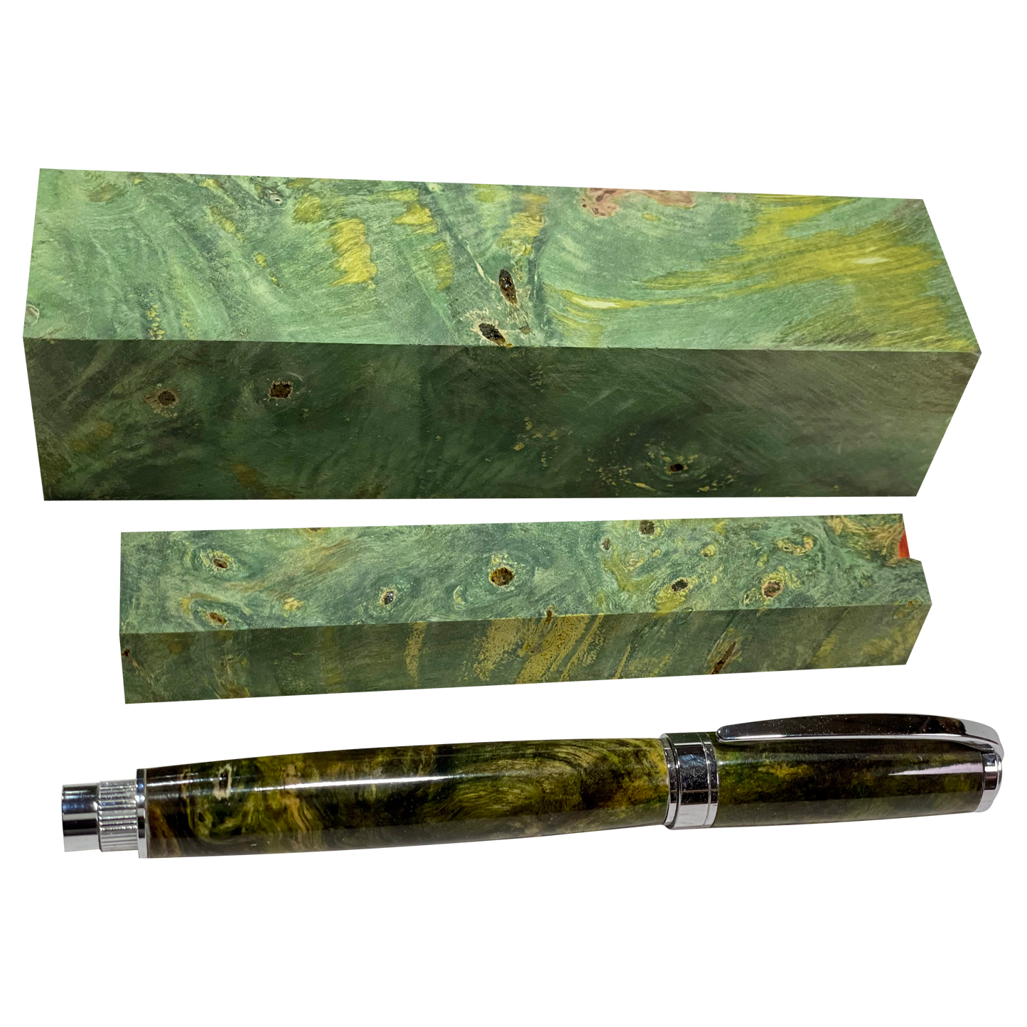 Buckeye Burl | Stabilized & Dyed Green/Yellow