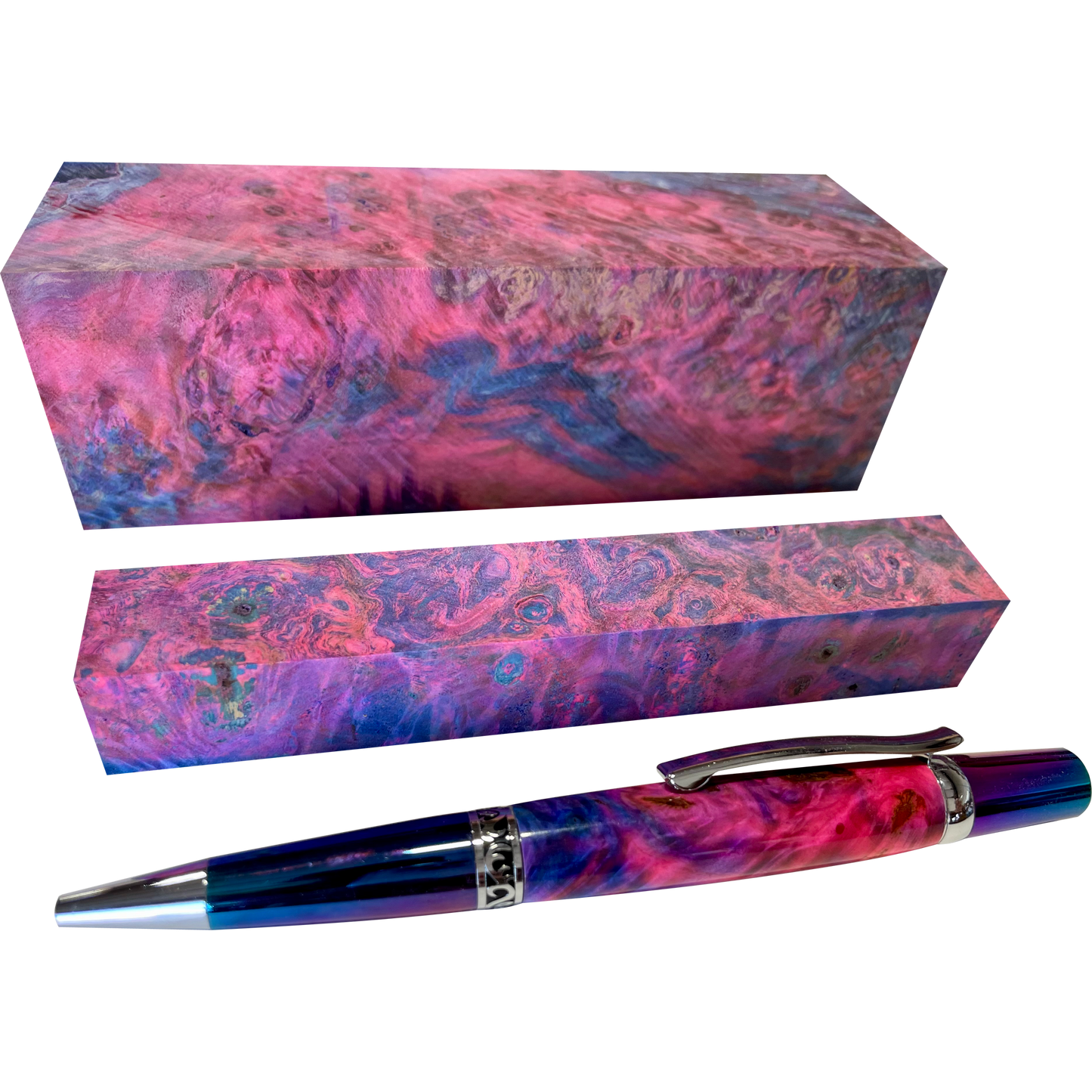 Buckeye Burl | Stabilized & Dyed Pink/Blue