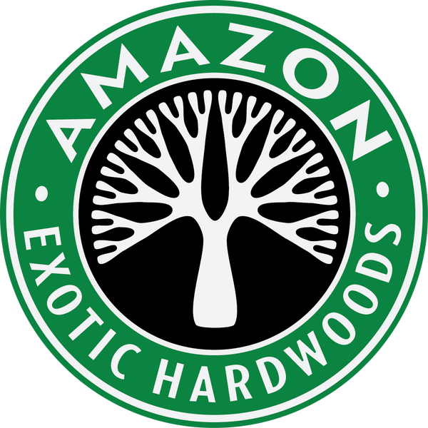 Logo of Amazon Exotic Hardwoods with a tree design and green border.