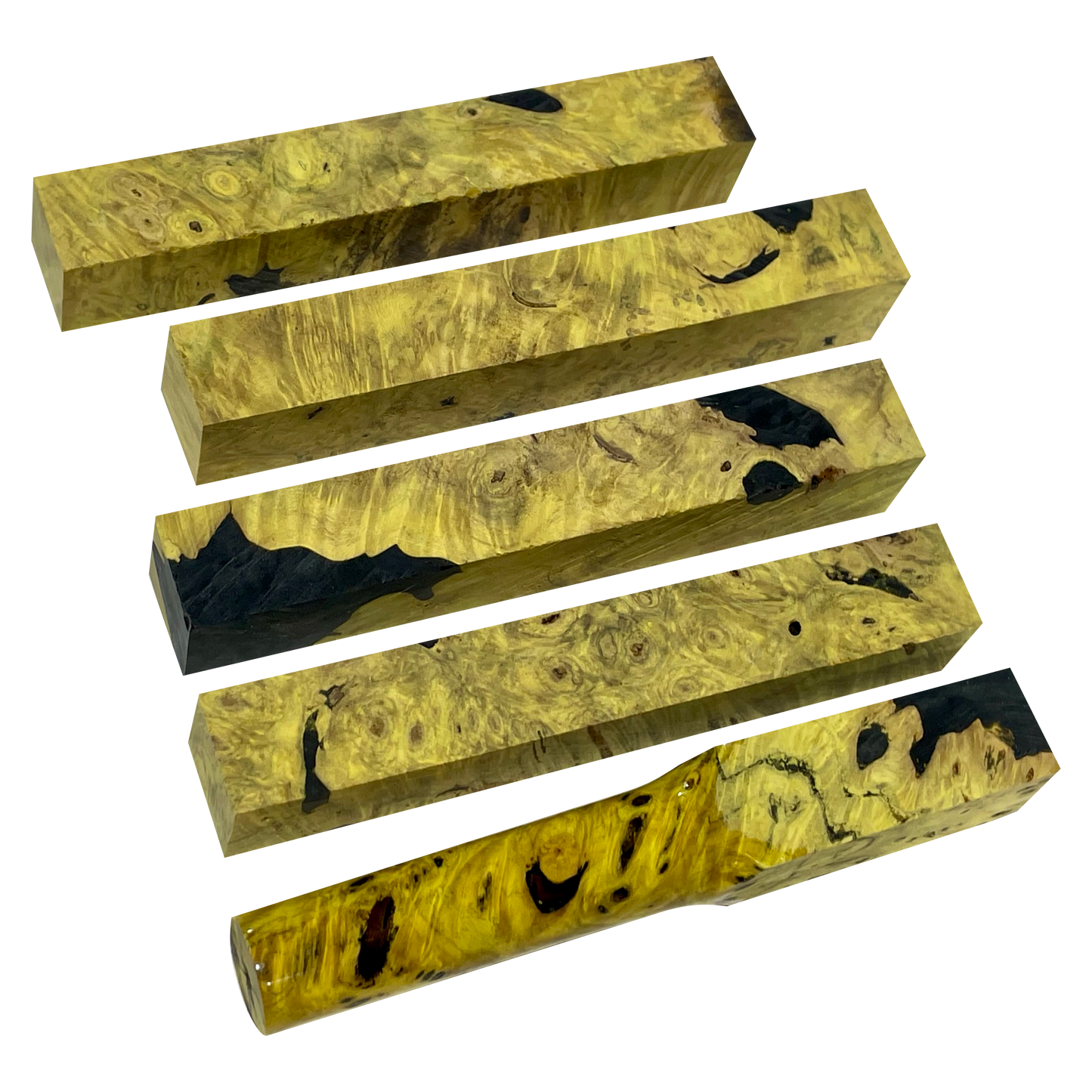 Buckeye Burl | Stabilized & Dyed Yellow ¾"x¾"x5"