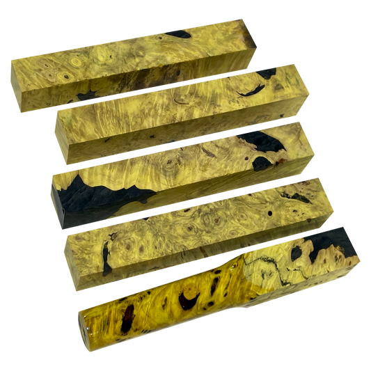 Buckeye Burl-Stabilized, Dyed Yellow ¾"x¾"x5"